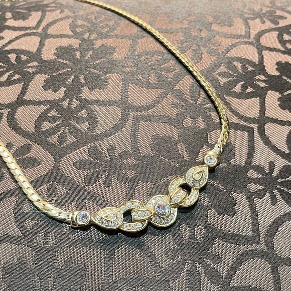 Christian Dior Pave Studded Gold tone Necklace with adjustable chain. - Picture 2 of 5